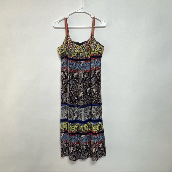 Anthropologie One September Cosima Dress Boho Scarf Print Midi Loose Medium - Picture 3 of 11
